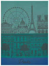 Load image into Gallery viewer, Le Jaquard Francais Tea Towel, Paris Panorama, Blue/Green- 24"x 31"