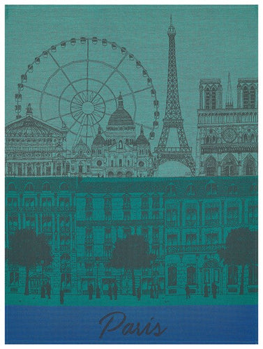 Le Jaquard Francais Tea Towel, Paris Panorama, Blue/Green- 24