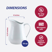 Load image into Gallery viewer, Porcelain Creamer Pitcher, 4, 8, 16 or 32 oz