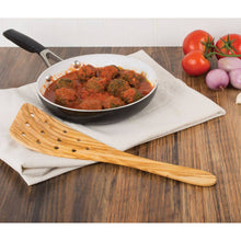Load image into Gallery viewer, Eddingtons Italian Olive Wood Wide Pierced Spatula, 12.5in