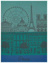 Load image into Gallery viewer, Le Jaquard Francais Tea Towel, Paris Panorama, Blue/Green- 24&quot;x 31&quot;